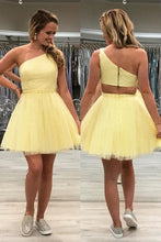 One Shoulder Yellow Chic Tulle Homecoming Dress Cute Graduation Dress PD374