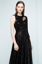 One-sleeve Black A-line Floor Length Sequined Prom Dresses