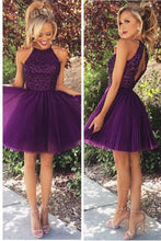Open Back Halter Purple Beaded Homecoming Cocktail Dresses  PG020