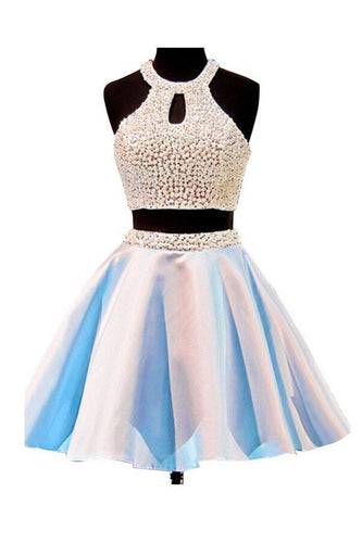 Open Back Jewel Sleeveless Homecoming Dress With Beading PG035