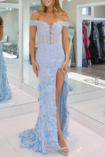 Paradis | Off The Shoulder Floral Lace Long Prom Dress With Split