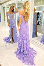 Paradis | Off The Shoulder Floral Lace Long Prom Dress With Split