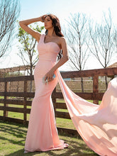 Satin Ruched One-Shoulder Prom Dresses SYP160