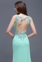 Pearls Sheath Straps Floor-Length Mint Green Prom Dresses
