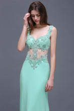 Pearls Sheath Straps Floor-Length Mint Green Prom Dresses