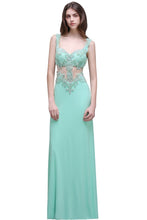 Pearls Sheath Straps Floor-Length Mint Green Prom Dresses