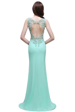 Pearls Sheath Straps Floor-Length Mint Green Prom Dresses