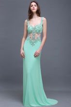 Pearls Sheath Straps Floor-Length Mint Green Prom Dresses