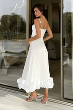 Percival | A Line Satin White Long Prom Dresses with Ruffles