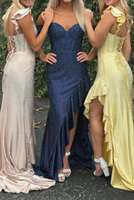 Phyllis | Mermaid Yellow Spaghetti Straps Satin Beaded Long Prom Dress