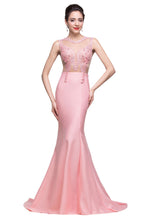 Pink Crew Sweep-length Mermaid Prom Dresses With Imitation Pearls