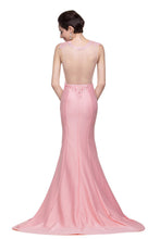 Pink Crew Sweep-length Mermaid Prom Dresses With Imitation Pearls
