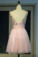 Pink Crystal Beading A-line Short Scoop Sleeveless Prom Dresses