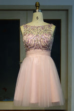 Pink Crystal Beading A-line Short Scoop Sleeveless Prom Dresses