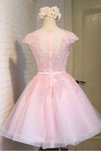 Pink Lace Short Tulle Homecoming Dresses Party Dresses with Cap Sleeves  PG138