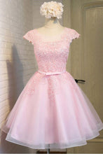 Pink Lace Short Tulle Homecoming Dresses Party Dresses with Cap Sleeves  PG138