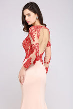 Pink Mermaid Scoop Sweep Train Pretty Evening Dresses with Lace