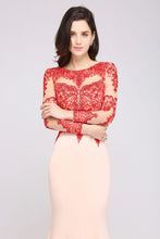 Pink Mermaid Scoop Sweep Train Pretty Evening Dresses with Lace