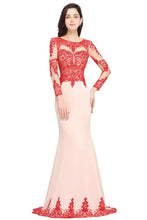 Pink Mermaid Scoop Sweep Train Pretty Evening Dresses with Lace