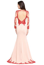 Pink Mermaid Scoop Sweep Train Pretty Evening Dresses with Lace