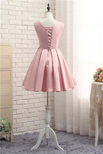 Pink Short Prom Dress Satin Homecoming Dress with Gold Applique PD116