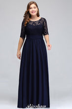 Plus Size Floral Lace A-line Evening Maxi Dress Half Sleeves Party Dress