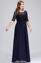 Plus Size Floral Lace A-line Evening Maxi Dress Half Sleeves Party Dress