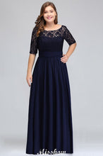 Plus Size Floral Lace A-line Evening Maxi Dress Half Sleeves Party Dress