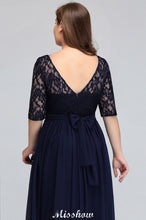 Plus Size Floral Lace A-line Evening Maxi Dress Half Sleeves Party Dress