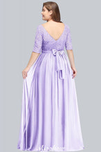 Plus Size Floral Lace A-line Evening Maxi Dress Half Sleeves Party Dress