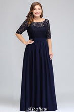 Plus Size Floral Lace A-line Evening Maxi Dress Half Sleeves Party Dress