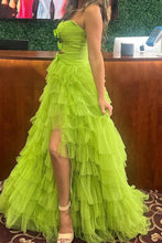 Polka Dot Strapless Ruffle Tiered Prom Gown with Keyholes