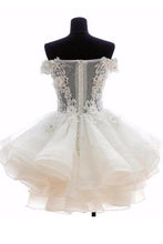 Pretty Off Shoulder Pink Organza Short Homecoming Dresses PD216