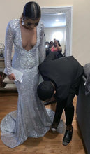 Elegant Silver Sequins Mermaid Evening Dress Sexy Charming Evening Gown Y808