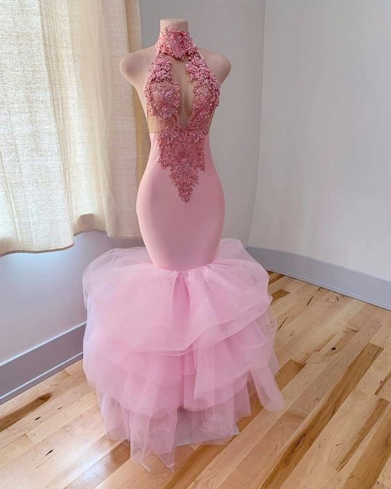 Sexy Pink Mermaid Evening Dress Wedding Reception Dress Y818