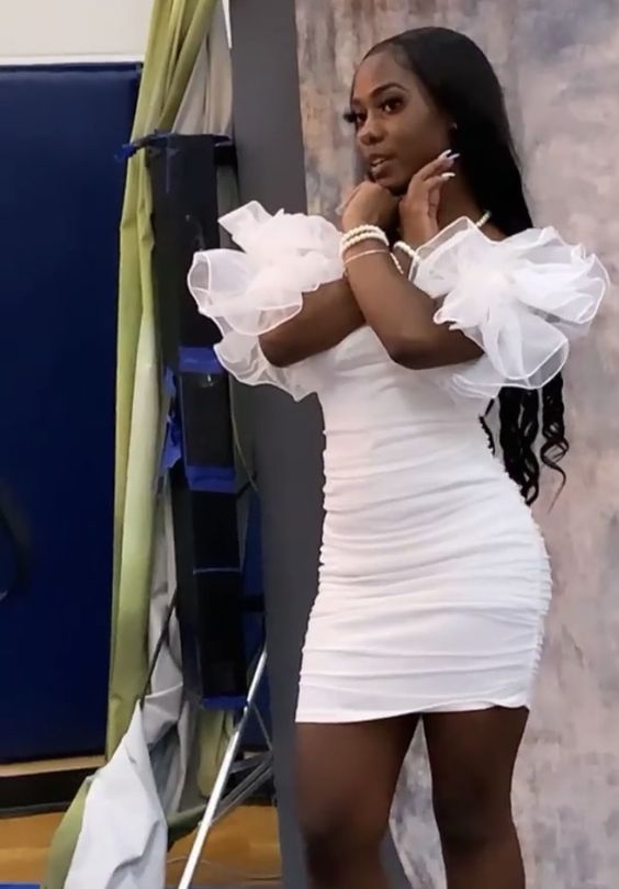 Ruffle Off Shoulder Butterfly Sleeve Dress 18th Birthday Outfit White Short Homecoming Dress Y648