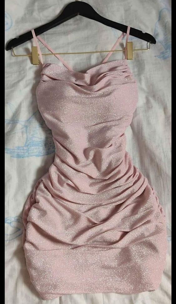 Glitter Pink Dress Sexy Club Dress Pink Mini Homecoming Dress Y680