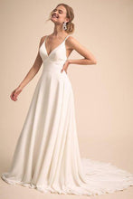 Simple V Neck Spaghetti Straps Chiffon A Line Wedding Dress With Lace Back Bridal Gown 2025