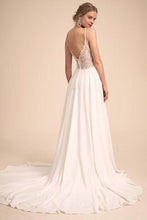 Simple V Neck Spaghetti Straps Chiffon A Line Wedding Dress With Lace Back Bridal Gown 2025
