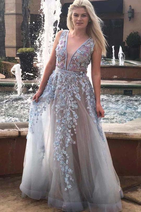 Beautiful Ankle Length A-line Long Sleeves Floral Prom Dress