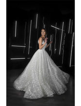 Hall Sparkle & Shine Casual Wedding Dresses A-Line Camisole V Neck Spaghetti Strap Sweep / Brush Train Sequined Bridal Gowns With Solid Color