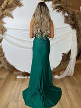 Rafenild | Green V Neck Beading Satin Long Slit Prom Dresses