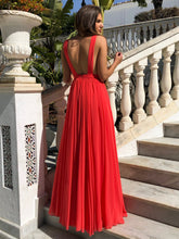 Red A Line V Neck Floor Length Chiffon Backless Long Prom Formal Evening Dresses
