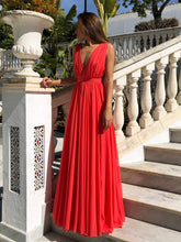 Red A Line V Neck Floor Length Chiffon Backless Long Prom Formal Evening Dresses