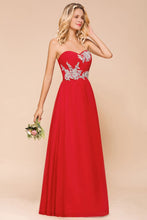 Red Charming Strapless Appliques Evening Maxi Dress Wedding Party Dress