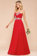Red Charming Strapless Appliques Evening Maxi Dress Wedding Party Dress
