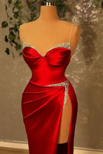 Red Long Glitter Sleeveless Evening Dresses With Side Slit