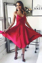 Red Satin Spaghetti Straps Crossed Back Knee Length Homecoming Dress PD307