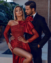 Red Sexy Long Glitter Prom Dresses With Sleeves