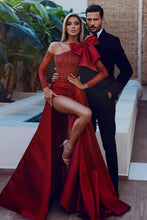Red Sexy Long Glitter Prom Dresses With Sleeves